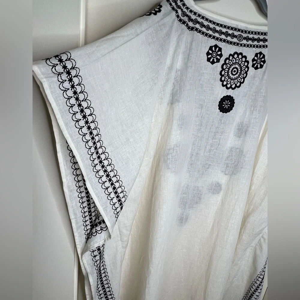 Echo Cream Linen Blend Amalfi Caftan W/Black Embroidery, Sz XL, NWT - Picture 5 of 8